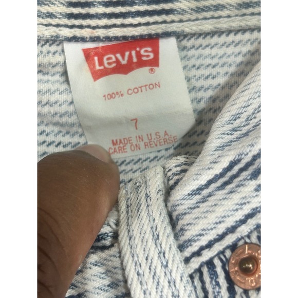 Vintage Levi's 501 High Waisted Button Fly‎ Striped Denim Jeans Size 7 USA Made - Picture 5 of 8